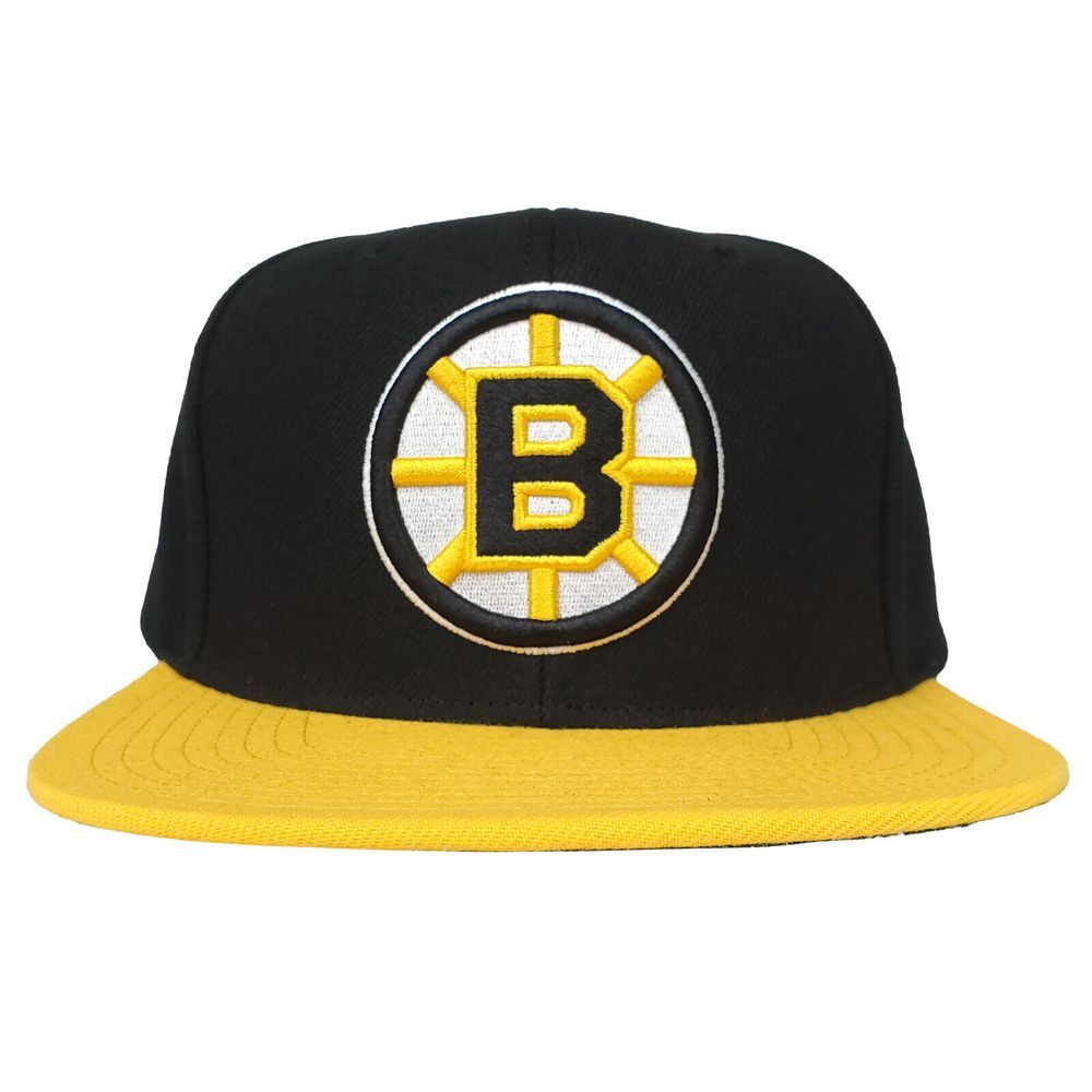 Boston Bruins Mitchell & Ness NHL Snapback Hat Cap 3D Logo Black Yellow NWT
